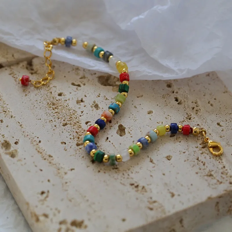 Multi-gems stitching chain colorful necklace and bracelet ( Purchase Individually)