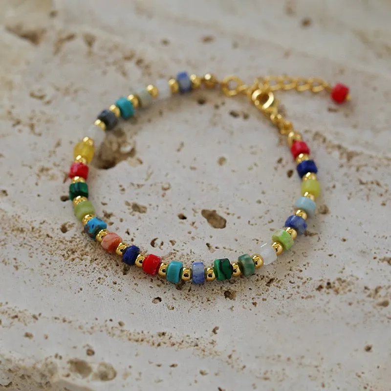 Multi-gems stitching chain colorful necklace and bracelet ( Purchase Individually)