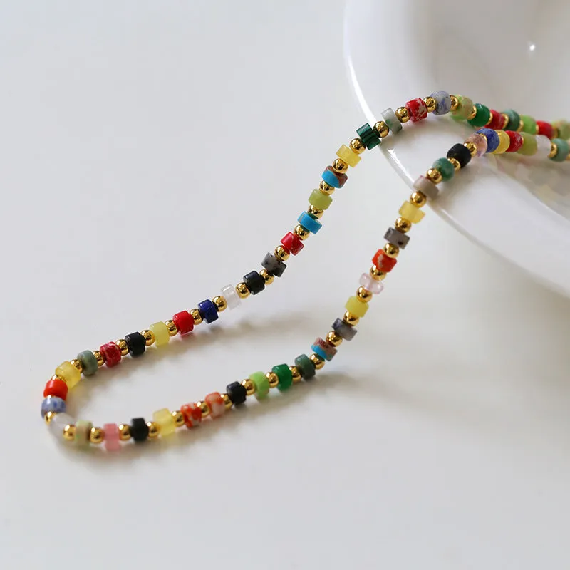 Multi-gems stitching chain colorful necklace and bracelet ( Purchase Individually)