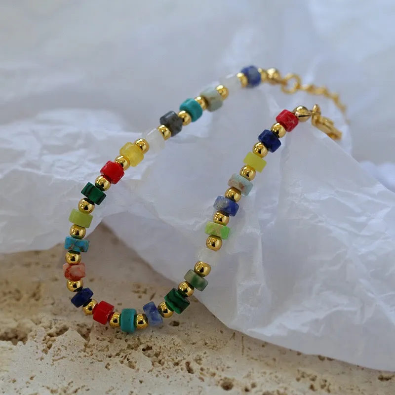 Multi-gems stitching chain colorful necklace and bracelet ( Purchase Individually)