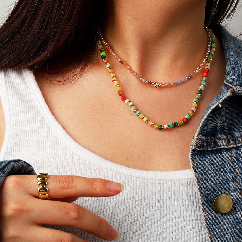 Multi-gems stitching chain colorful necklace and bracelet ( Purchase Individually)