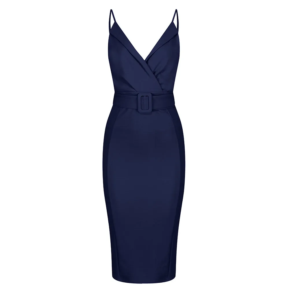 Navy Blue Strappy Bodycon Wiggle Dress