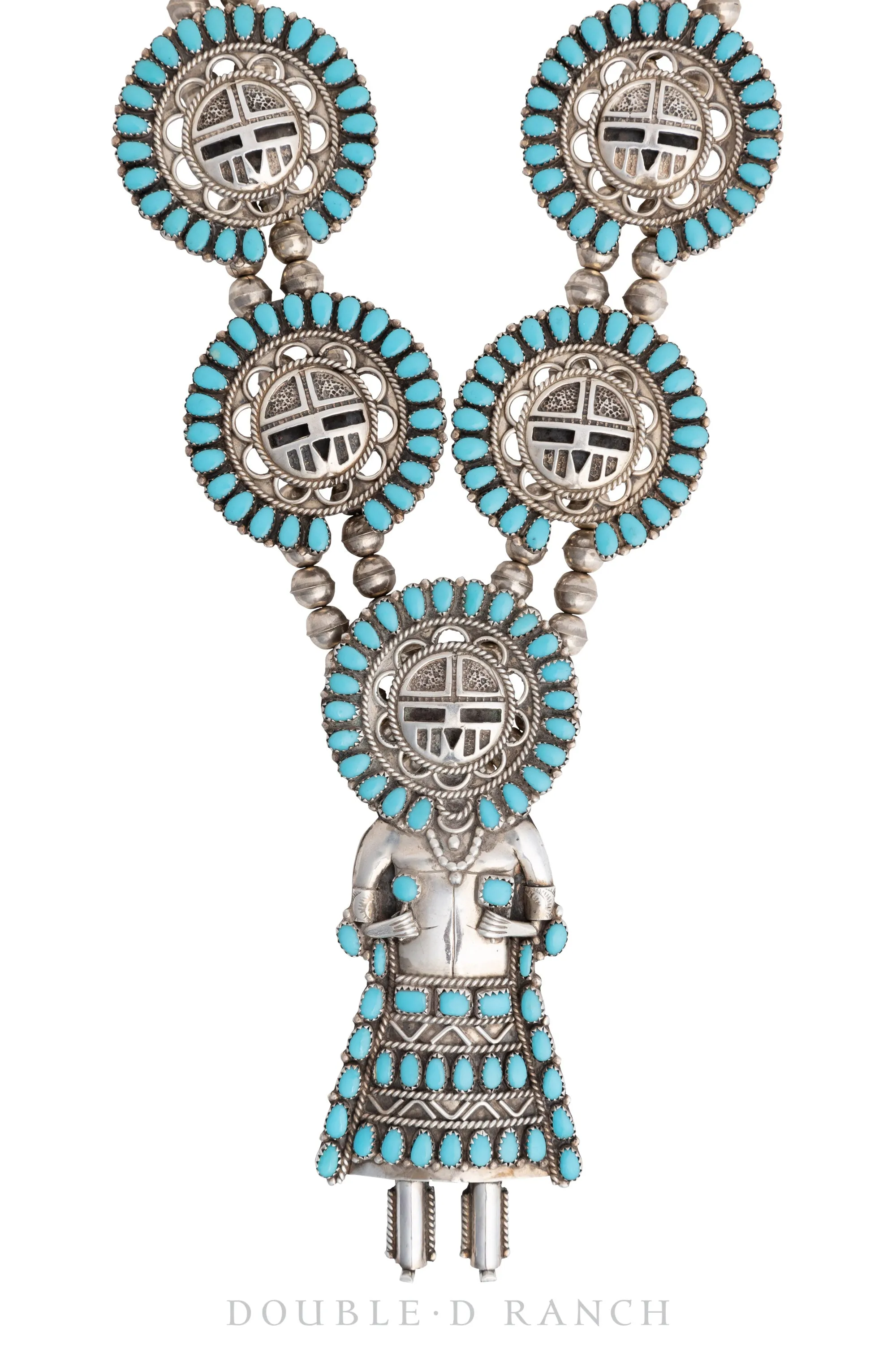 Necklace, Novelty, Turquoise, Kachina & Sun Faces, Vintage, Mid Century, 1993