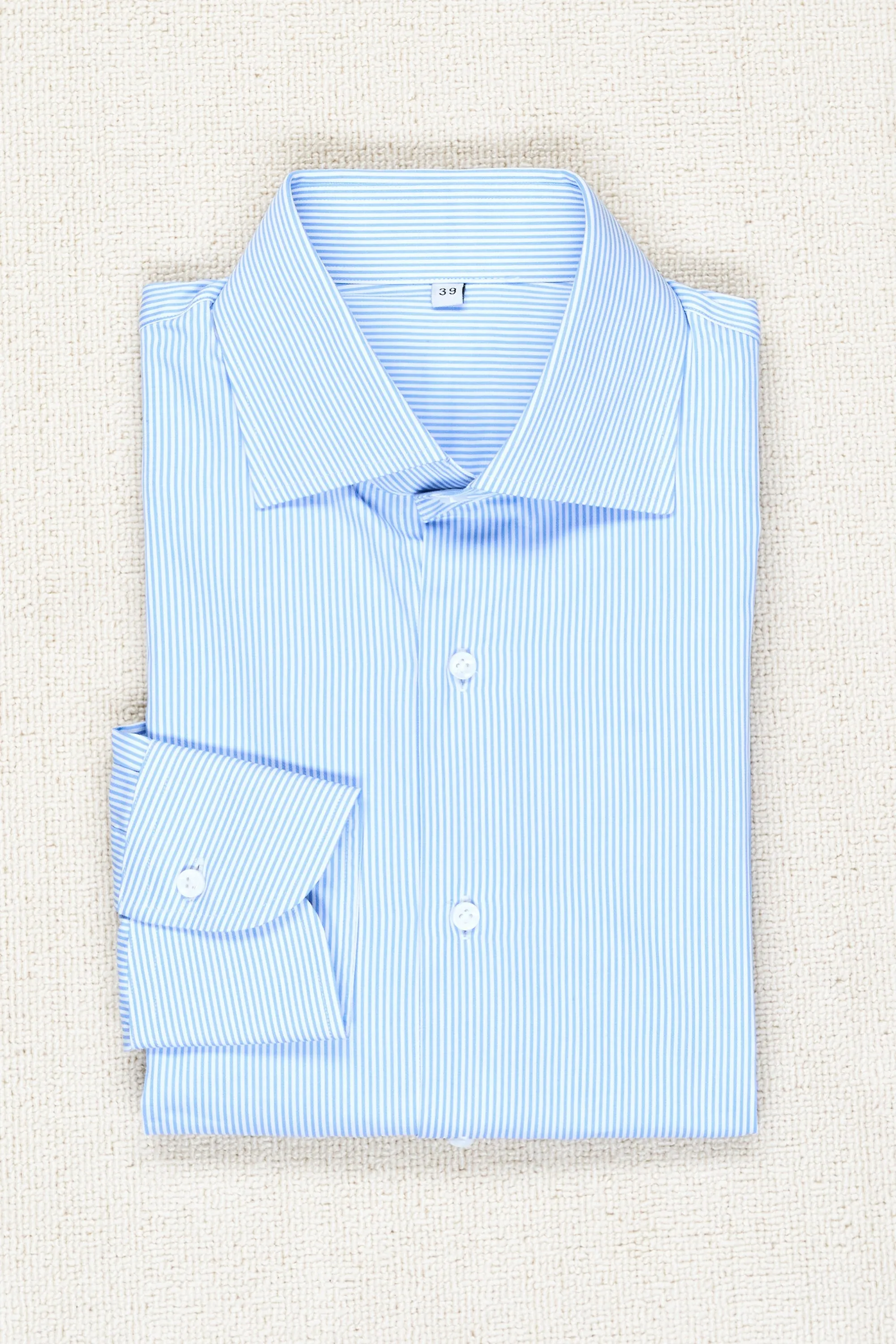 P. Johnson Sky Blue Stripe Cotton Twill Spread Collar Shirt