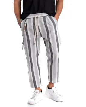 Pantaloni Uomo Pantalaccio Righe Rigato Multicolore Grigio ElasticoCasual GIOSAL-P5343A