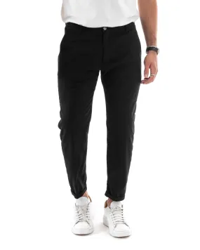 Pantaloni Uomo Tasca America Lungo Classico Casual Tinta Unita Nero GIOSAL-P5898A