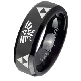 Personalized Engraved Men's Black Zelda Tri Force Wedding Ring