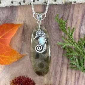 Petoskey Stone Seahorse Charm Pendant Necklace