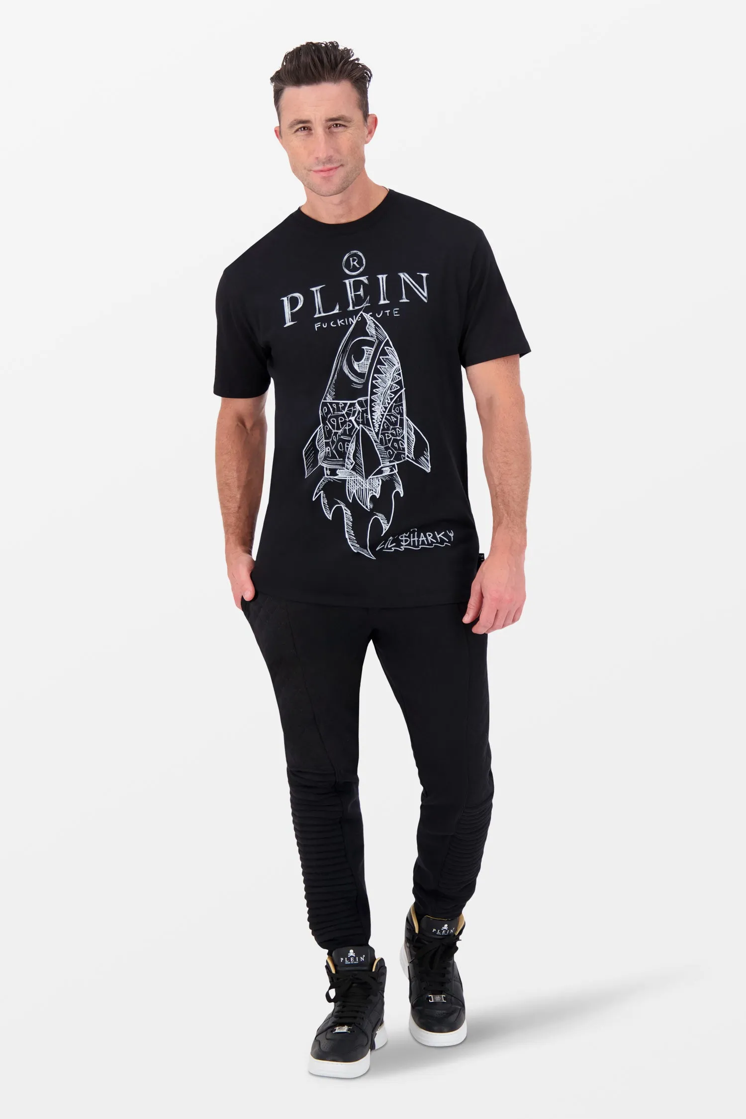 Philipp Plein Black Round Neck SS Lil’ $hark T-Shirt