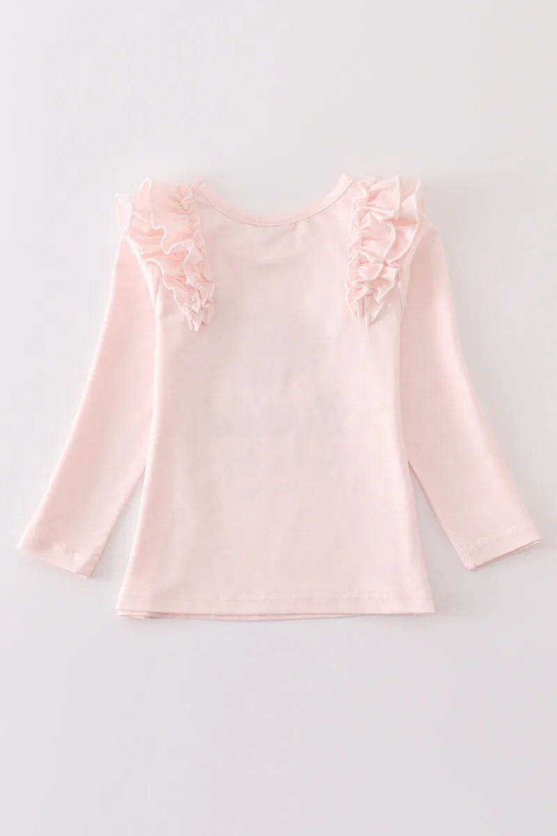 Pink thanksgiving turkey ruffle girl top