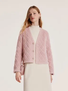 Pink Velour Short Coat With Bag