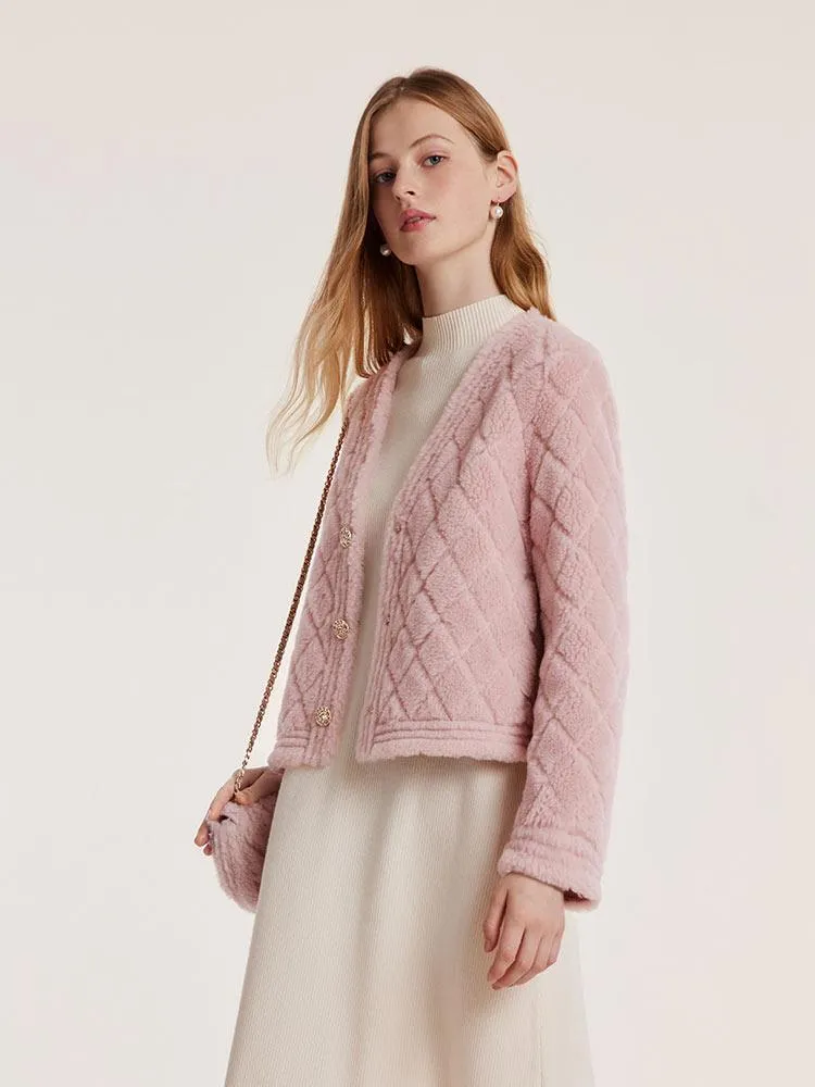 Pink Velour Short Coat With Bag