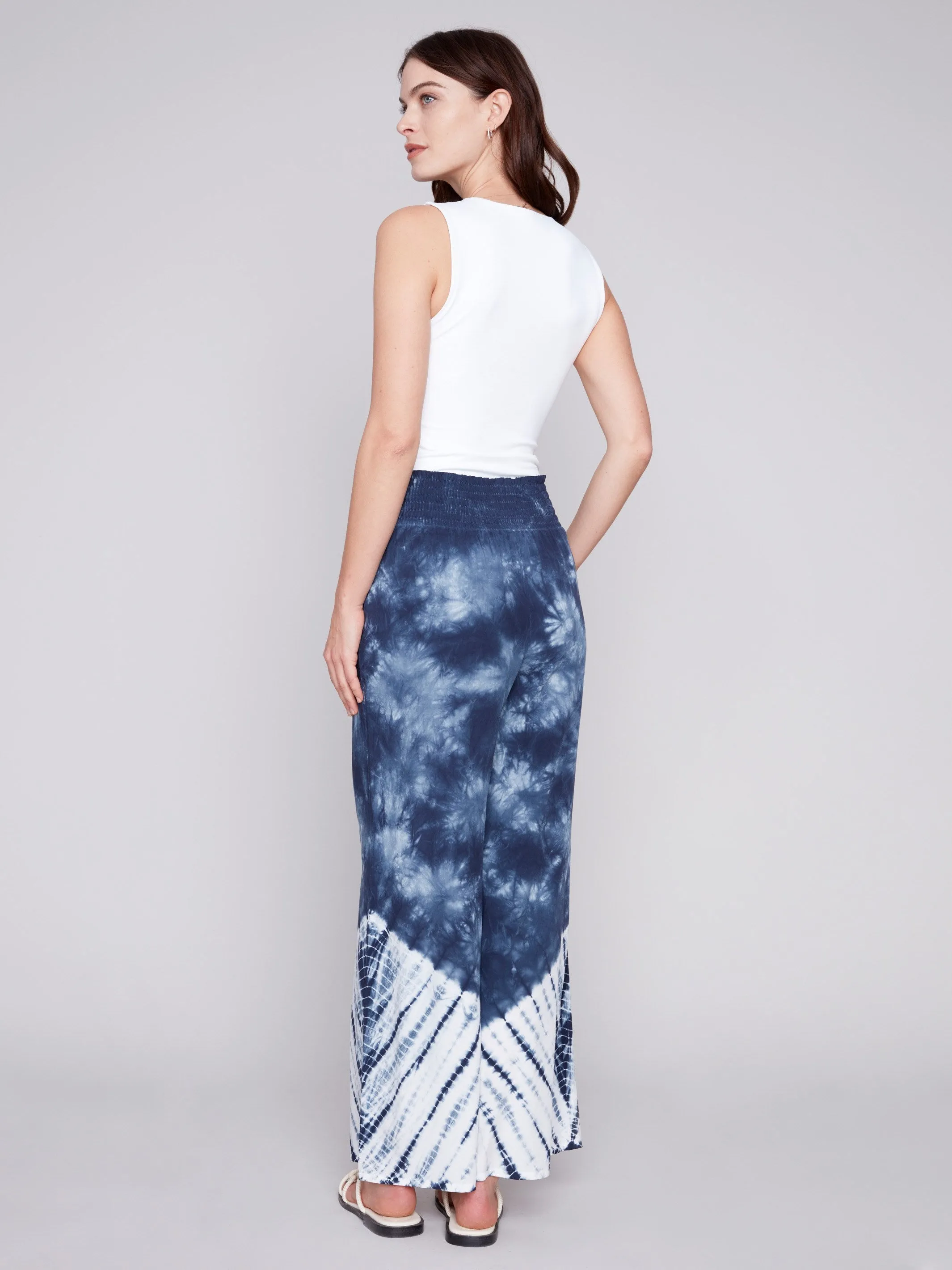 Printed Flowy Palazzo Pants - Navy