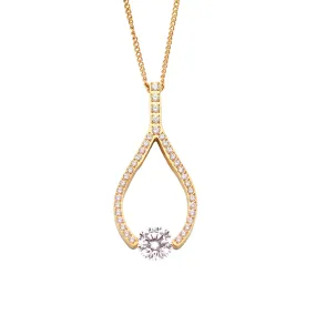 PT306G B.Tiff 1 ct Solitaire Pave Gold Plated Larme Pendant Necklace