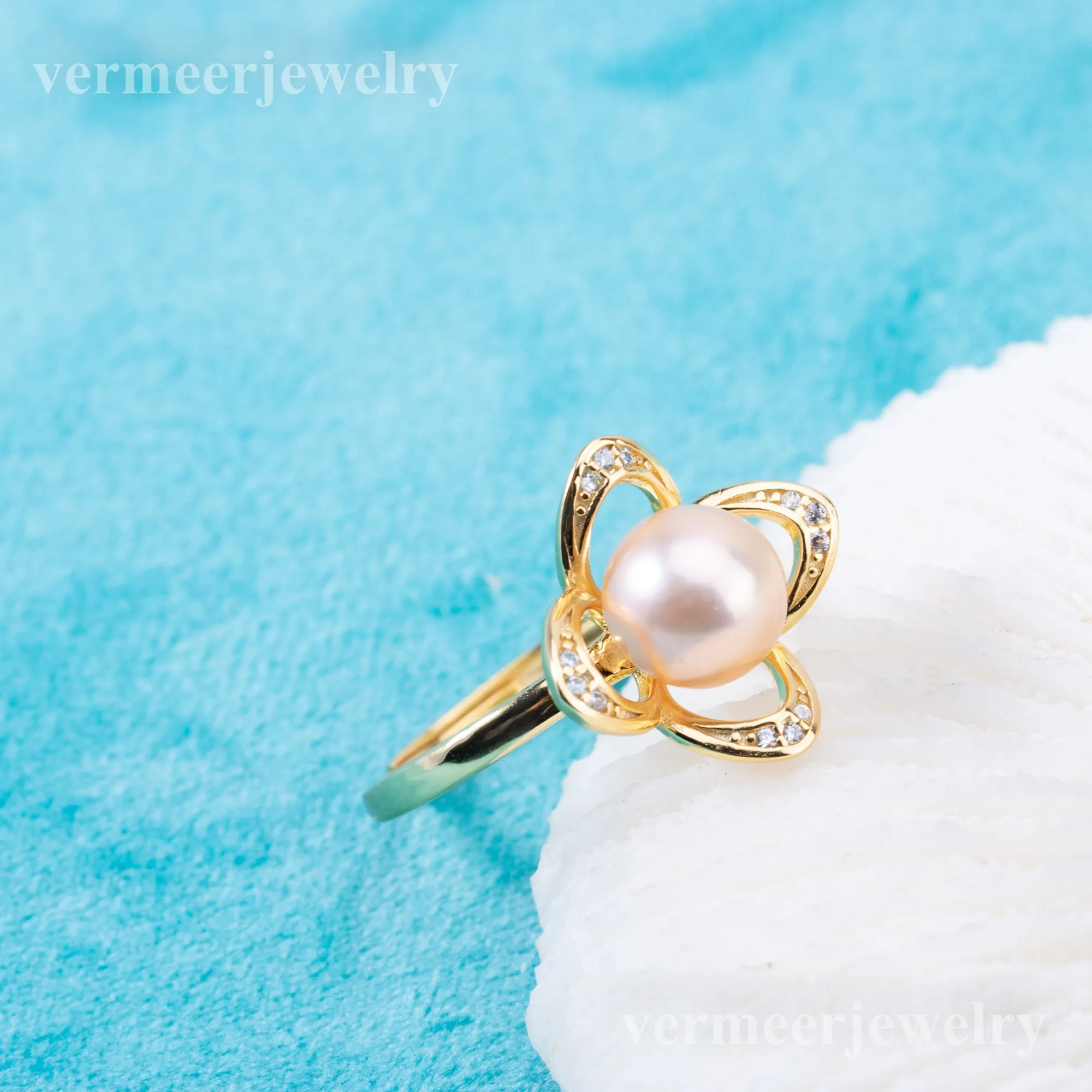 r010893 DIY 6-8mm Natural Freshwater pearl Ring accessory 925 sterling silver Adjustable size engagement jewelry ring for women