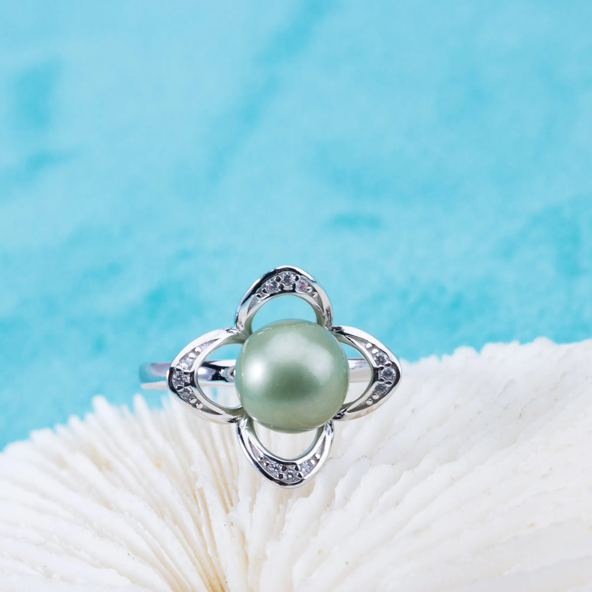 r010893 DIY 6-8mm Natural Freshwater pearl Ring accessory 925 sterling silver Adjustable size engagement jewelry ring for women