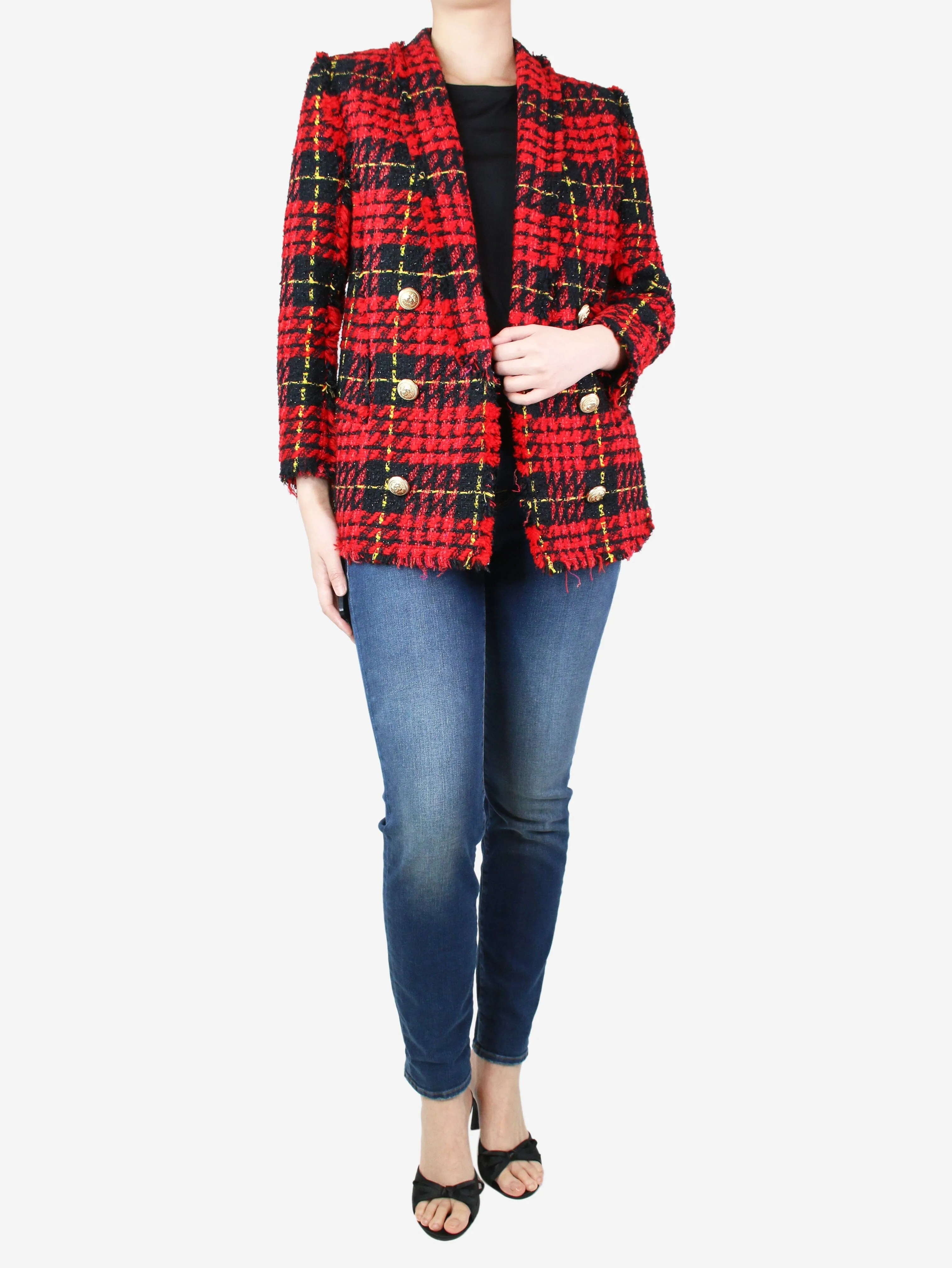 Red and black plaid jacket - size UK 12