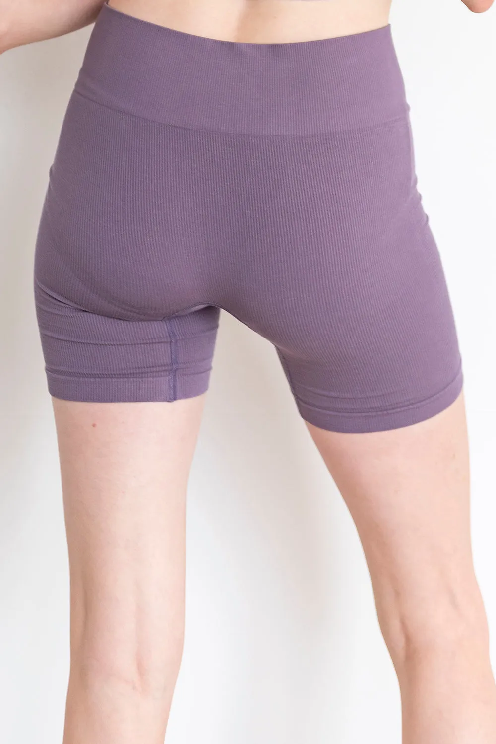 Ribbed Contour Bamboo Shorts - Dusty Purple