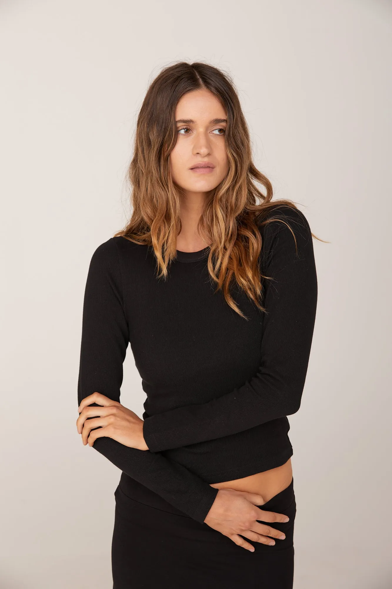 RIBBED ORION LONG SLEEVE TEE - BLACK RIB