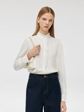 Ruffle Stand Collared Women Shirt