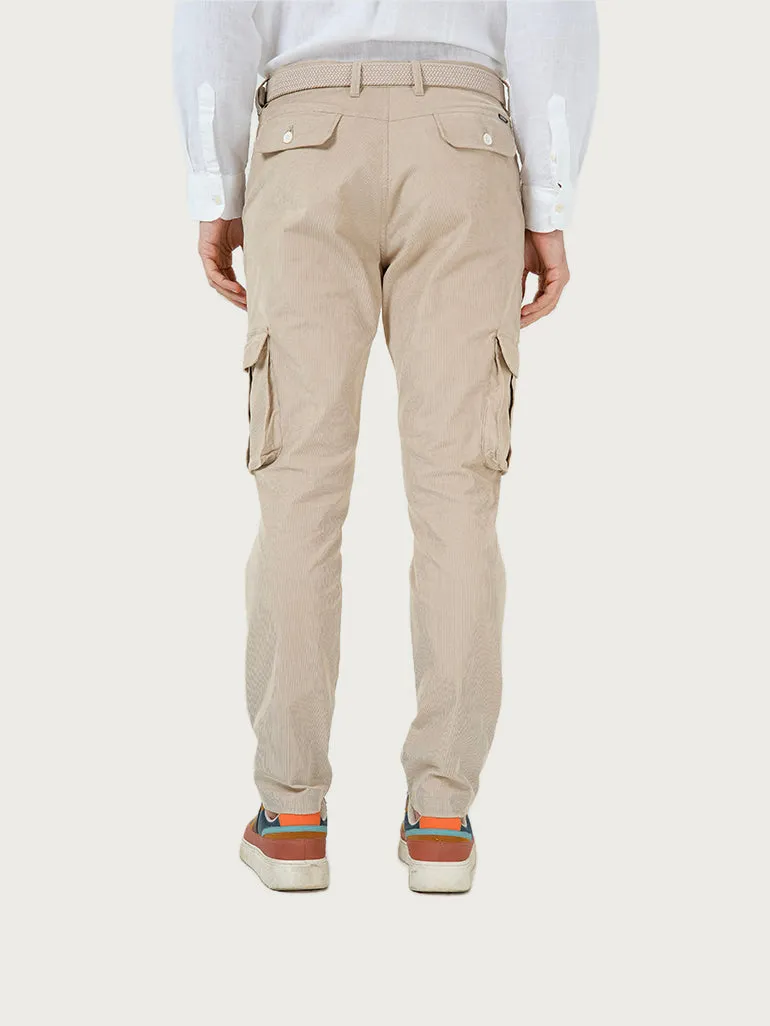 Sandy Beige Corduroy Stretch Cargo Pants (Ali Fazal x Elle)