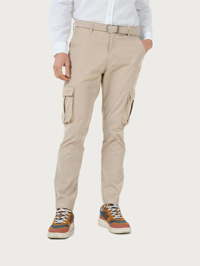 Sandy Beige Corduroy Stretch Cargo Pants (Ali Fazal x Elle)