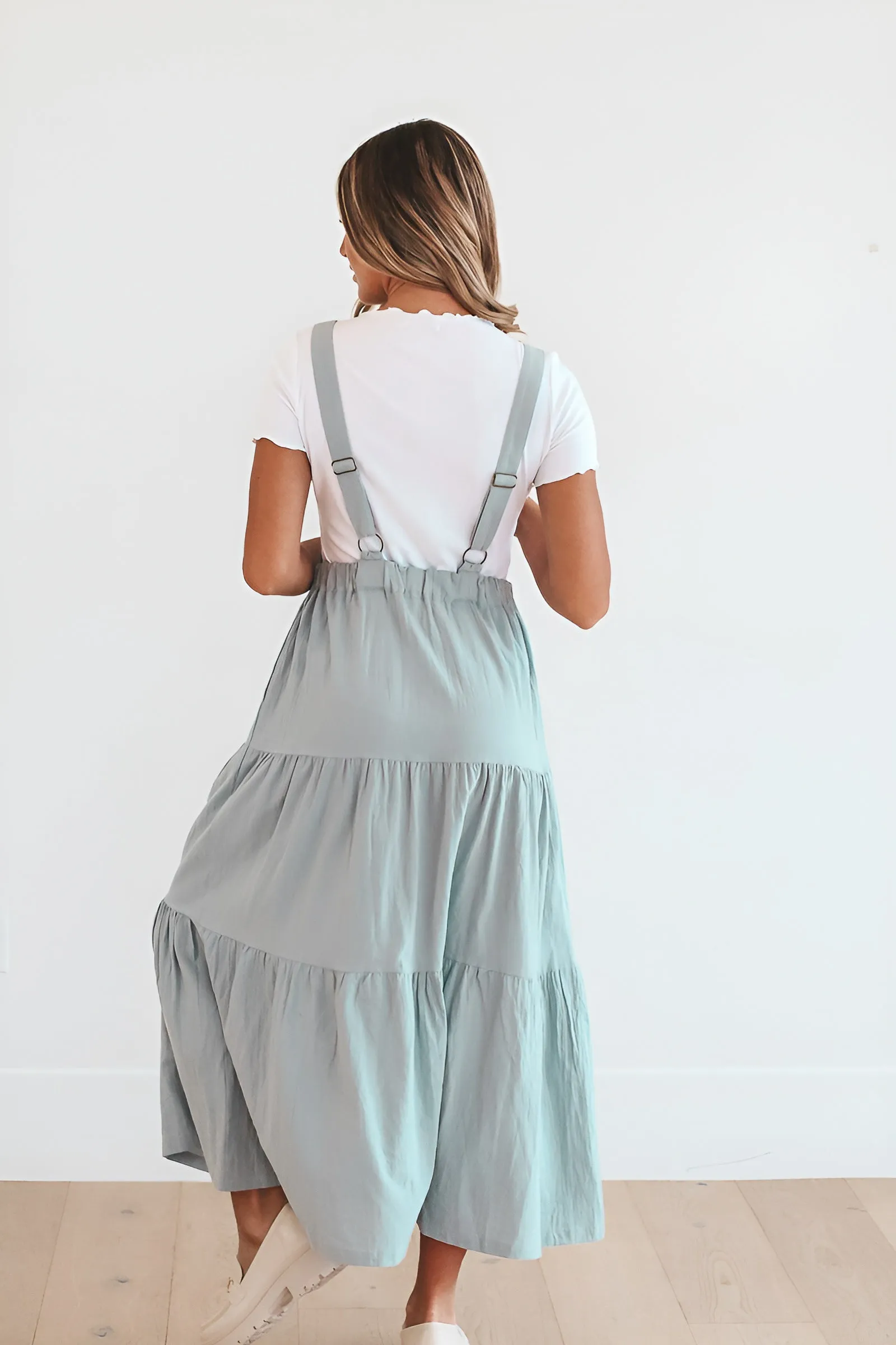 Shay Overall Dress in Dusty Blue