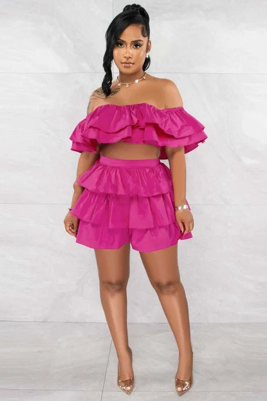 Sizzling Nights 2- Ruffled Halter Top with Matching Short