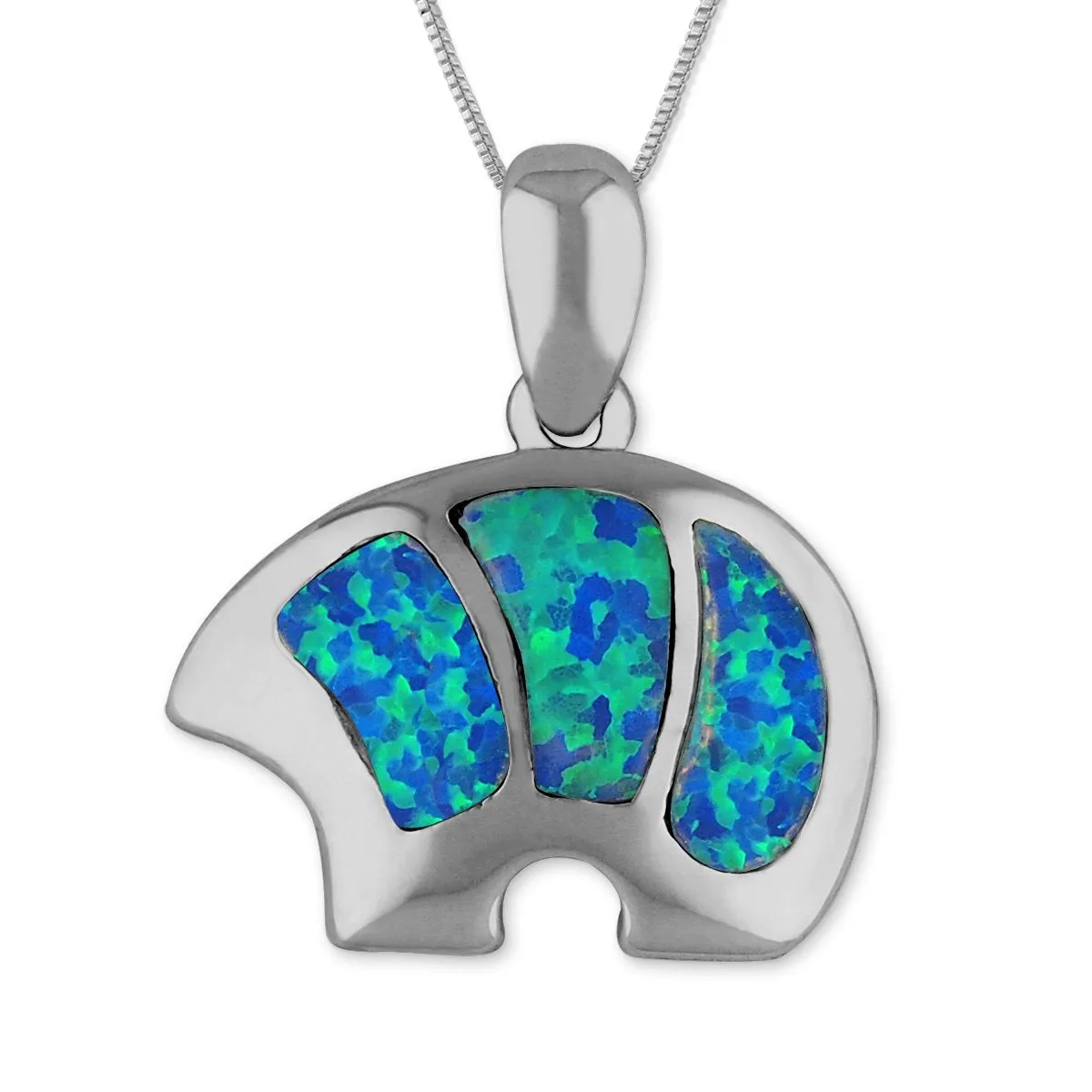 Sterling Silver Synthetic Blue Opal Bear Pendant Necklace, 16 2" Extender