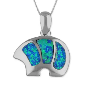 Sterling Silver Synthetic Blue Opal Bear Pendant Necklace, 16 2" Extender