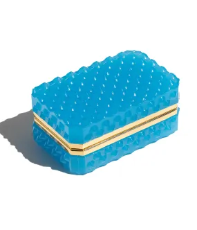 Studded Petroleum Blue Rectangle Opaline Glass Box