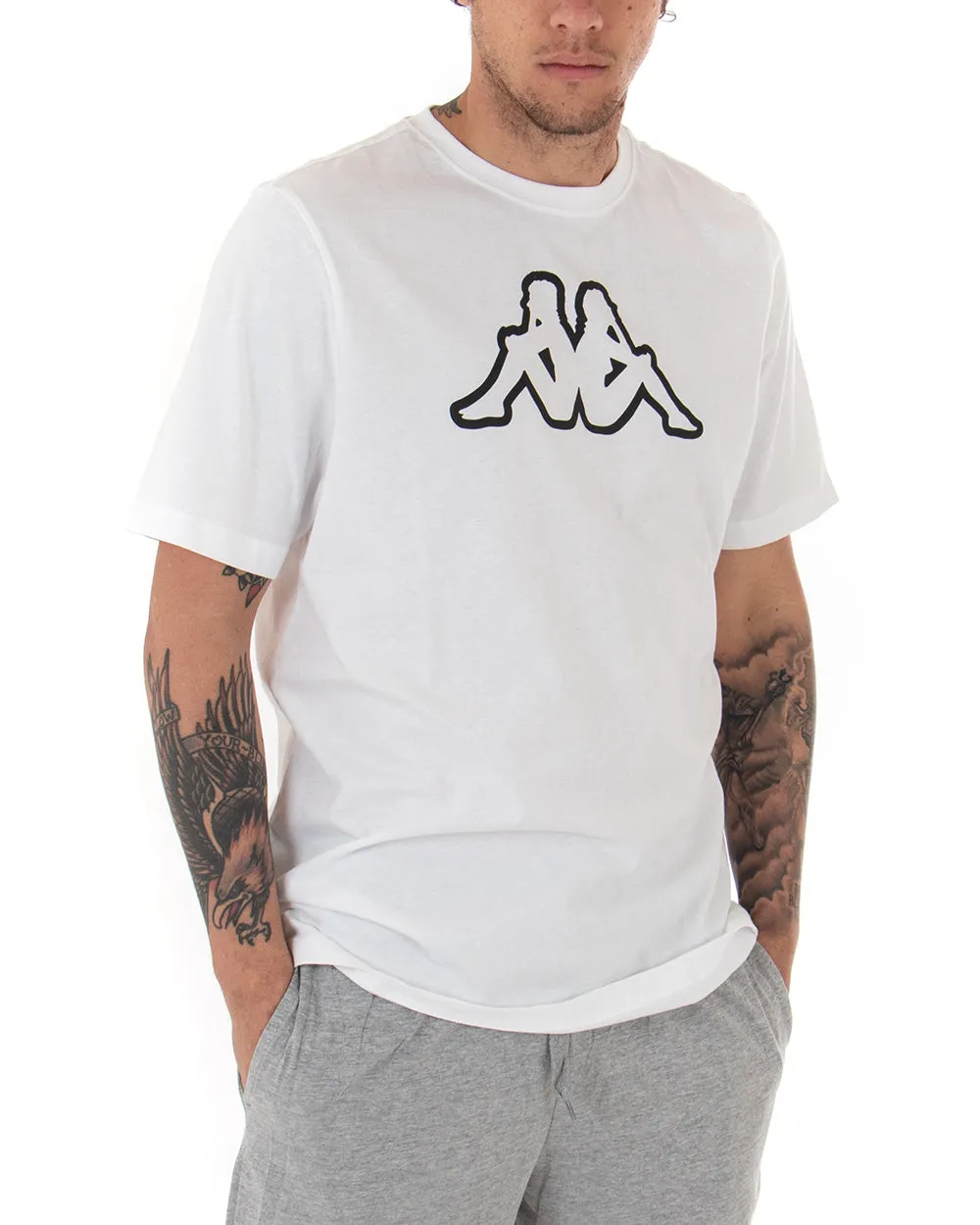 T-shirt Uomo KappaMM Logo Cromen Tinta Unita Bianco Girocollo Maniche Corte Casual GIOSAL-TS2424A