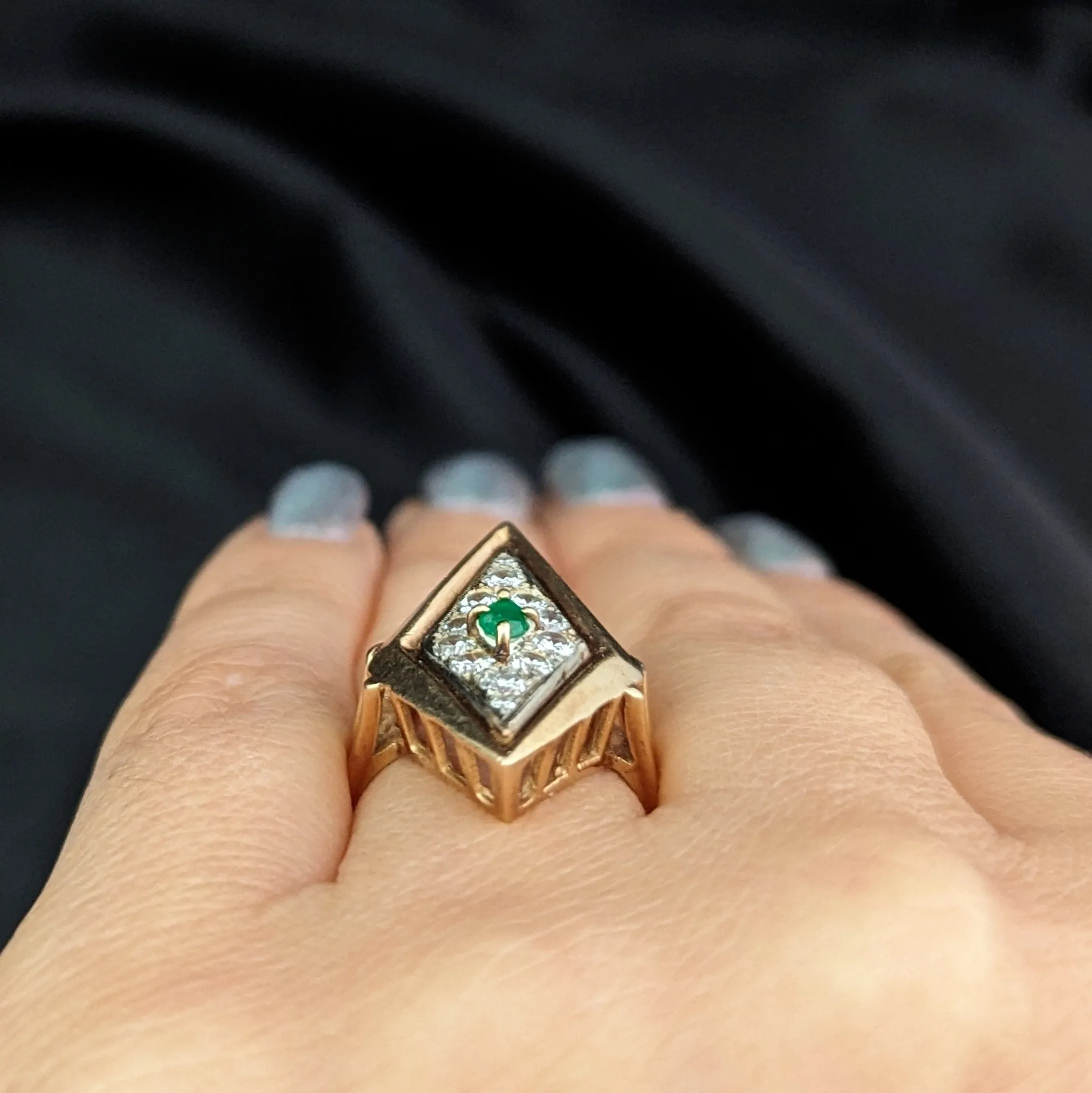 The Goathland - Vintage Emerald Diamonds 14k Yellow Gold Cocktail Ring