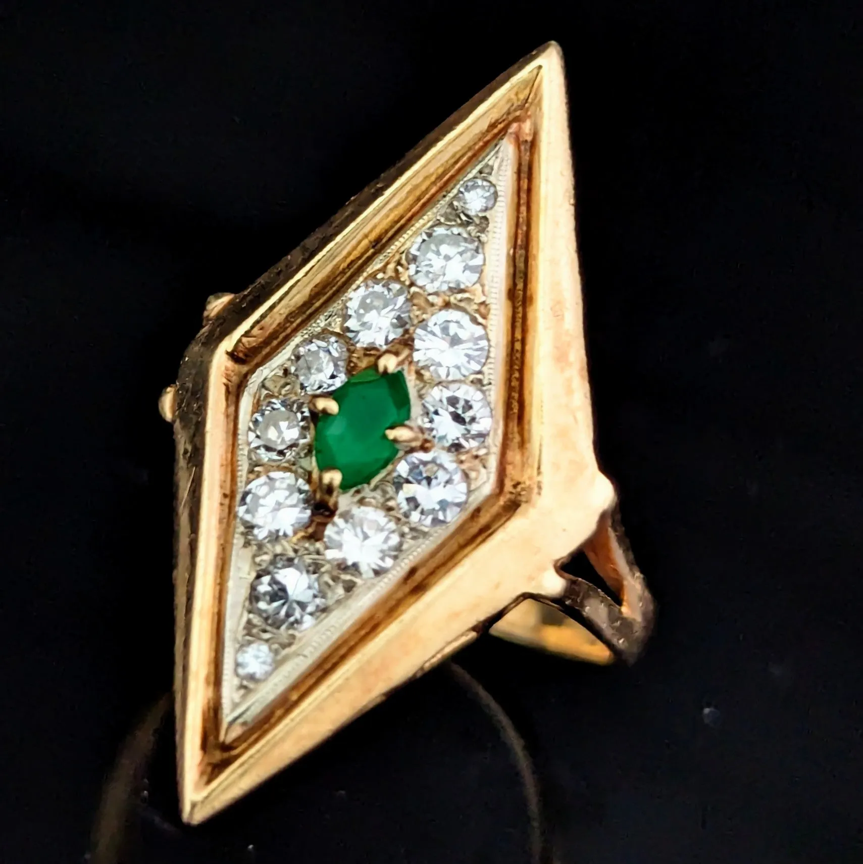 The Goathland - Vintage Emerald Diamonds 14k Yellow Gold Cocktail Ring