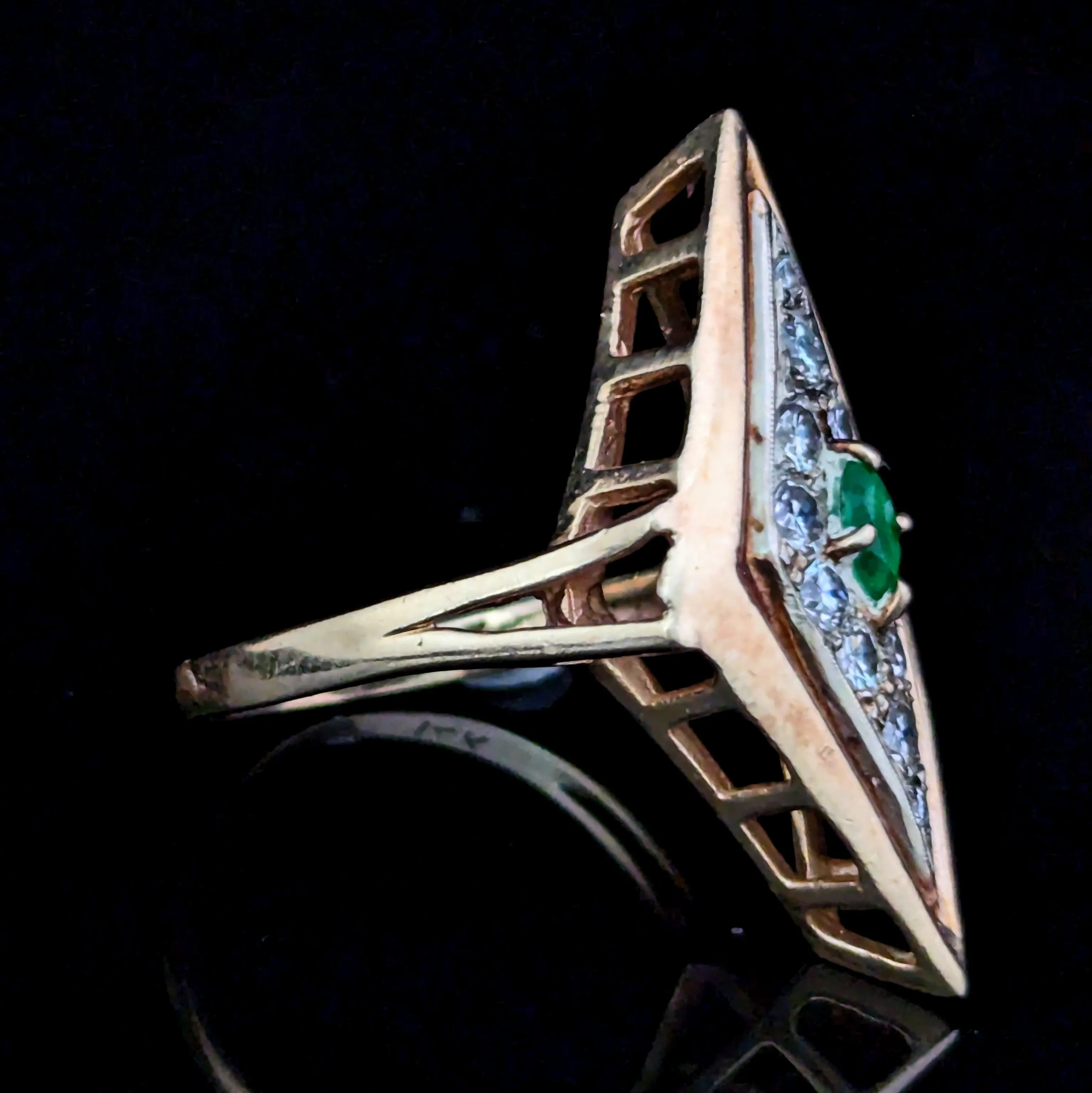 The Goathland - Vintage Emerald Diamonds 14k Yellow Gold Cocktail Ring