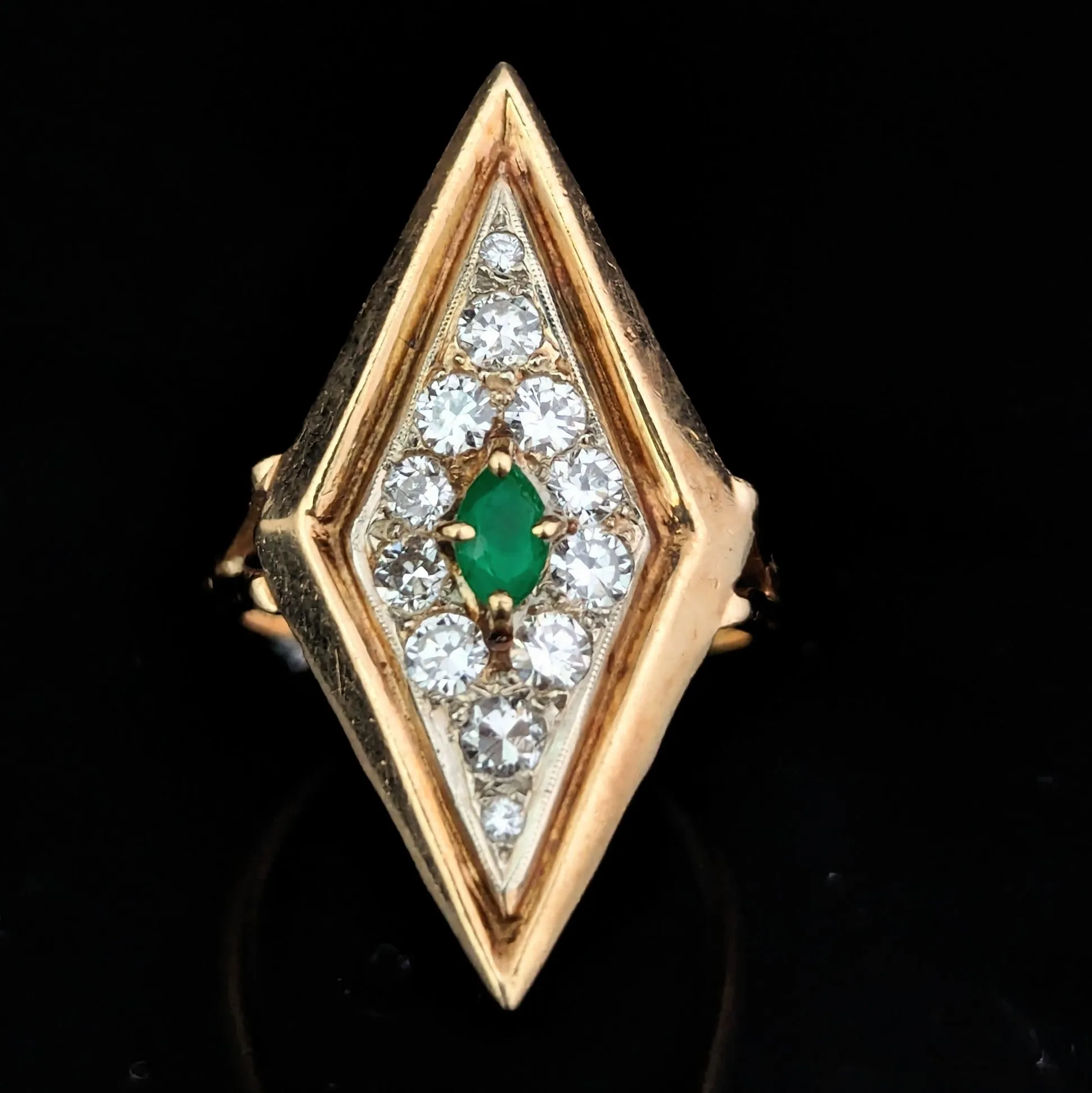 The Goathland - Vintage Emerald Diamonds 14k Yellow Gold Cocktail Ring