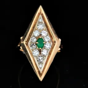 The Goathland - Vintage Emerald Diamonds 14k Yellow Gold Cocktail Ring