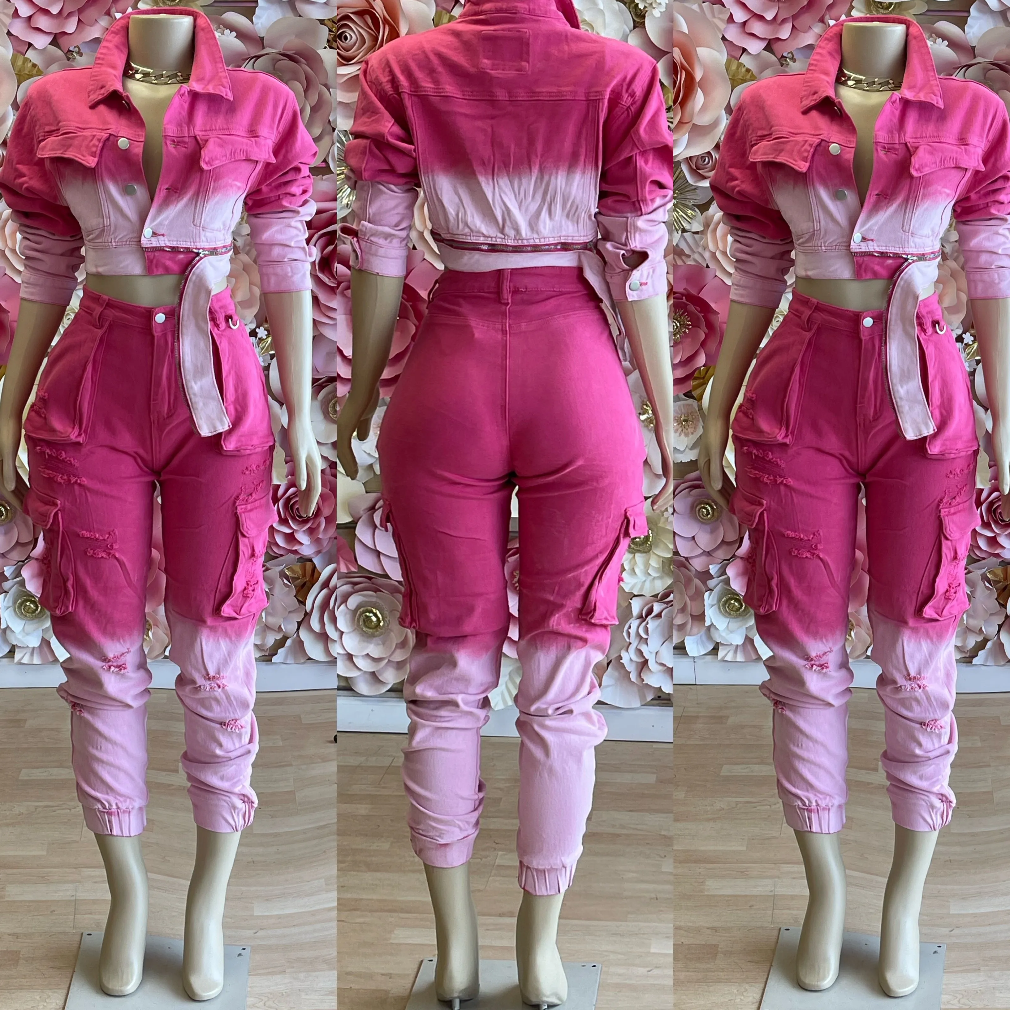 The prefect Ombré Color Pants Set( Pink)