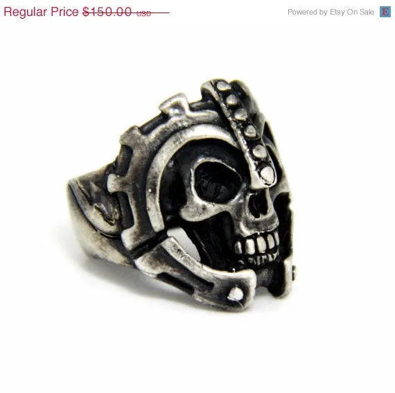 Until Death, Inc. "Warrior Skull Ring" Huge .925 Sterling Silver Biker Skull Ring.-UDINC0081