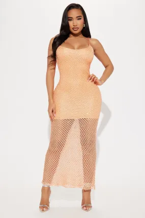 Vanessa Sequin Crochet Maxi Dress - Salmon