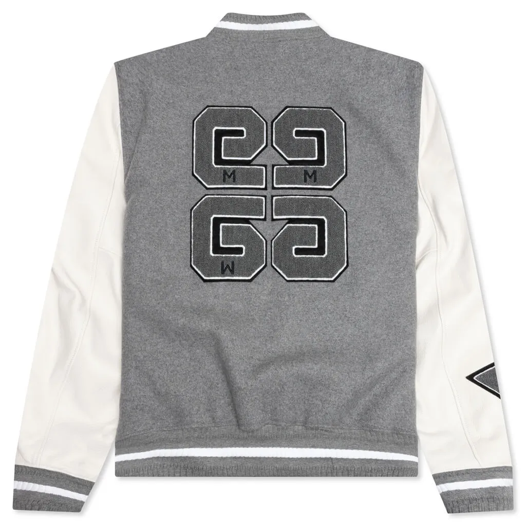 Varsity Bomber Jacket w/ Patches - Grey/White