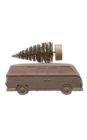 Vintage Bus With Bottle Brush Tree & Lights