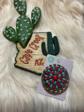 Western Phone Grip   Turquoise/Red