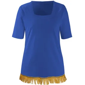 Women's Cotton Square Neck T-Shirt with Fringes