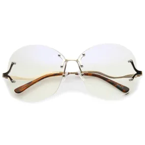 Women's Rimless Oversize Retro Disco Clear Lens Glasses