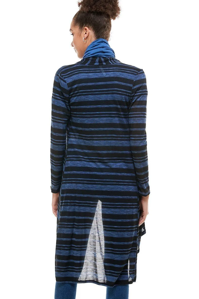 Womens Striped Long Cardigan Black/Blue Sizes S/M/L